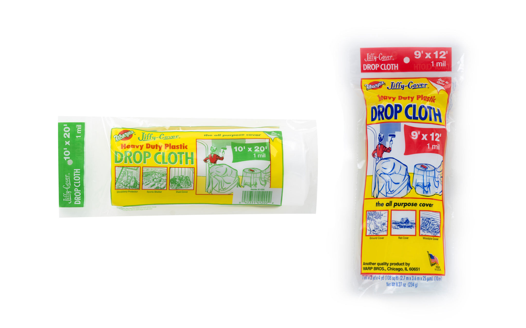 Warp's Jiffy-Cover Plastic Drop Cloth, 1-mil x 10-Ft x 20-Ft