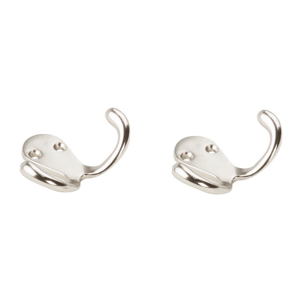 National Hardware Satin Nickel Double Clothes Hook, 2-Pk