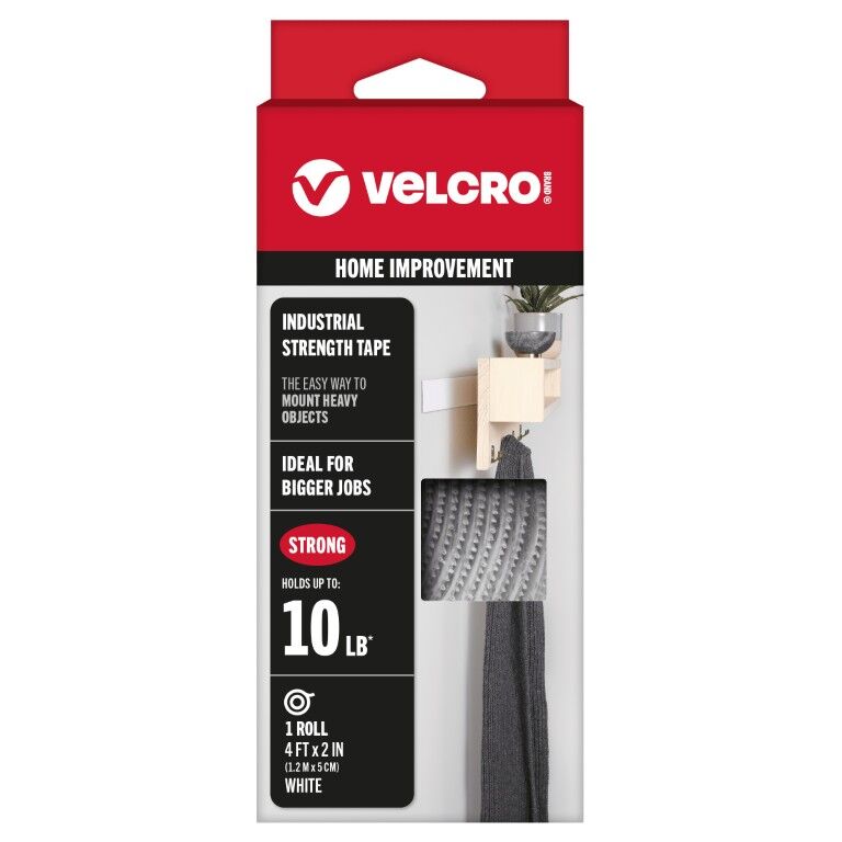 Velcro Brand White Industrial Strength Tape, 2-In x 4-Ft