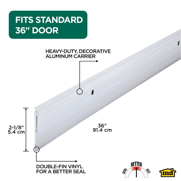M-D Building Products White Aluminum And Vinyl Heavy-Duty Screw-On Door Sweep, 36-In