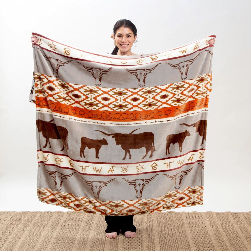Carstens Inc. Longhorn Plush Sherpa Throw Blanket, 54-In x 68-In