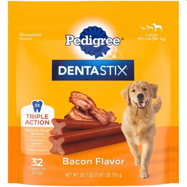 Pedigree Dentastix Bacon Flavor Large Dog Treats, 32-Ct