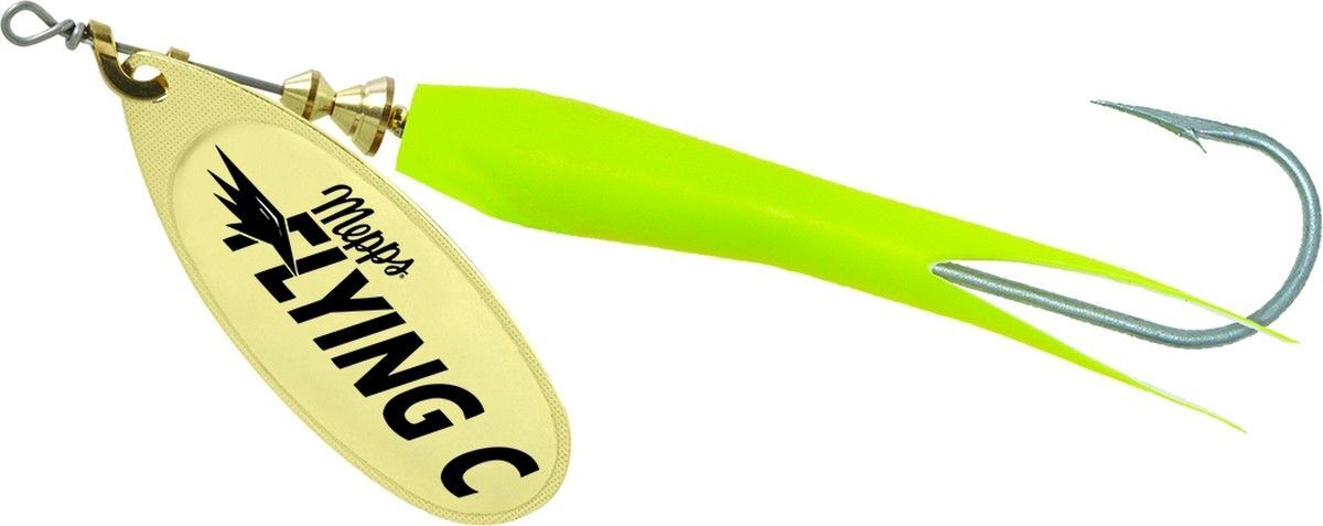 Mepps Flying C Gold Blade/Hot Chartreuse Sleeve Single Hook Spinner, 7/8-Oz
