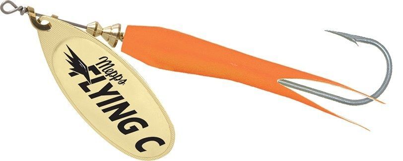 Mepps Flying C Gold Blade/Hot Orange Sleeve Single Hook Spinner, 7/8-Oz