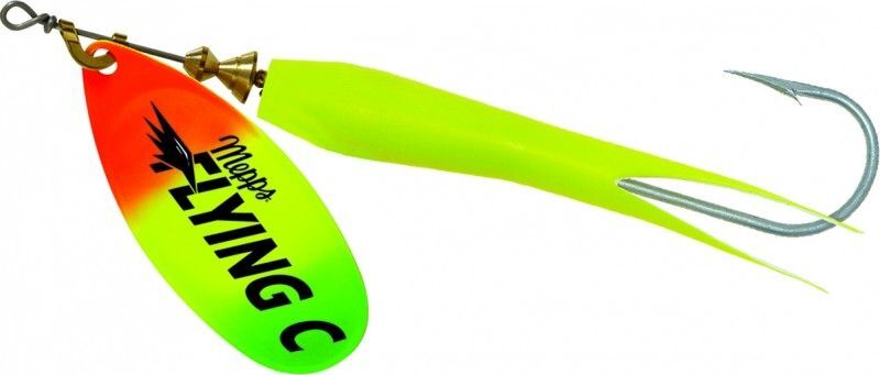 Mepps Flying C Hot Firetiger Blade/Chartreuse Sleeve Single Hook Spinner, 7/8-Oz