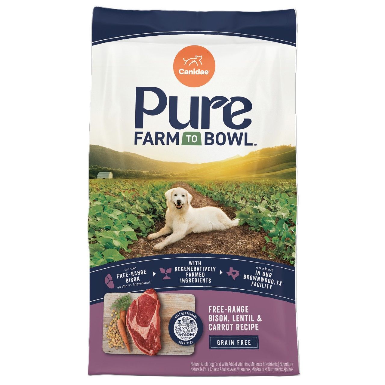 Canidae Pure Farm To Bowl Free-Range Bison, Lentil & Carrot Grain Free Recipe Dog Food, 4-Lb