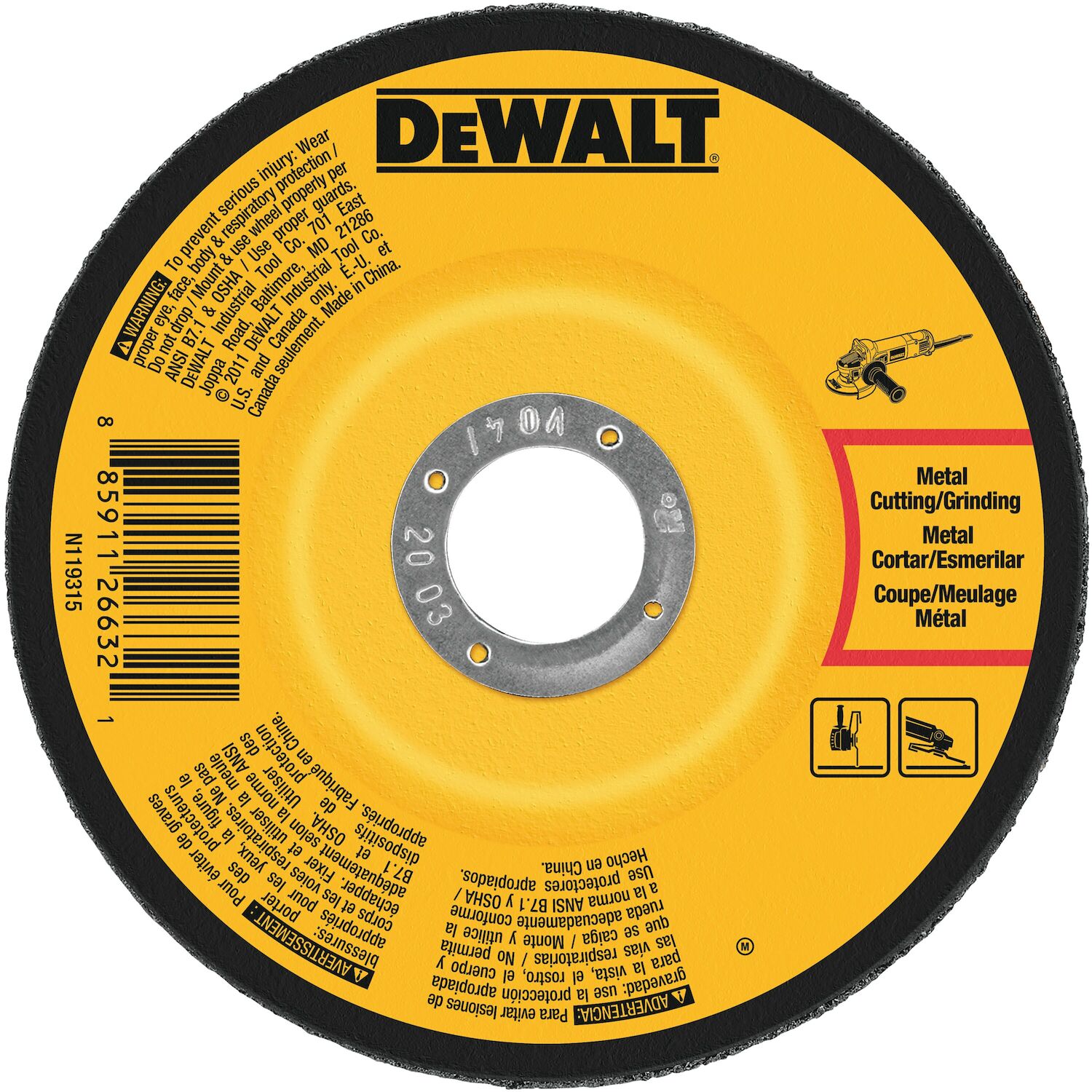 DEWALT Metal Grinding Wheel Type 27, 4 1/2-In x 1/4-In x 7/8-In