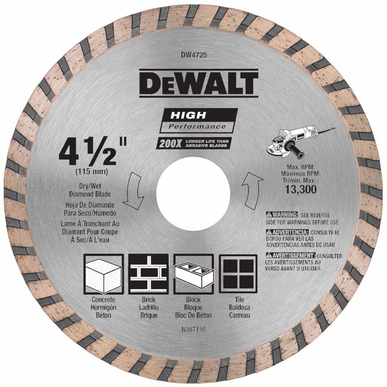 DEWALT High Performance Turbo Masonry Cutting Diamond Blade, 4 1/2-In x 7/8-In