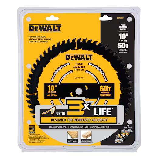 DEWALT Finish Circular Saw Blade, 60-T, 10-In