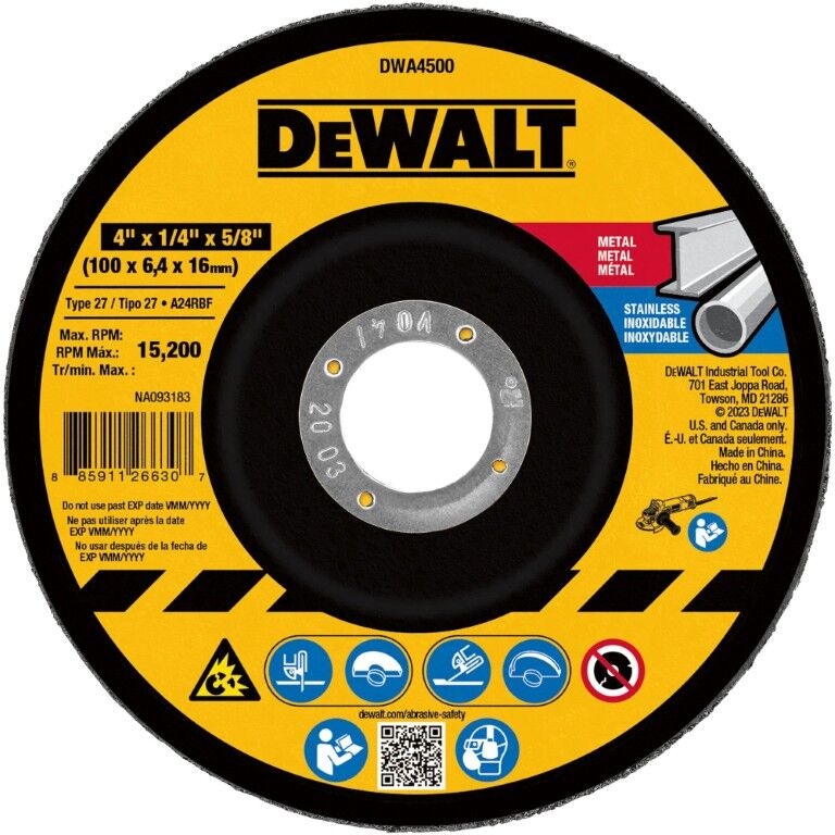 DEWALT Metal Grinding Wheel Type 27, 4-In x 1/4-In x 5/8-In
