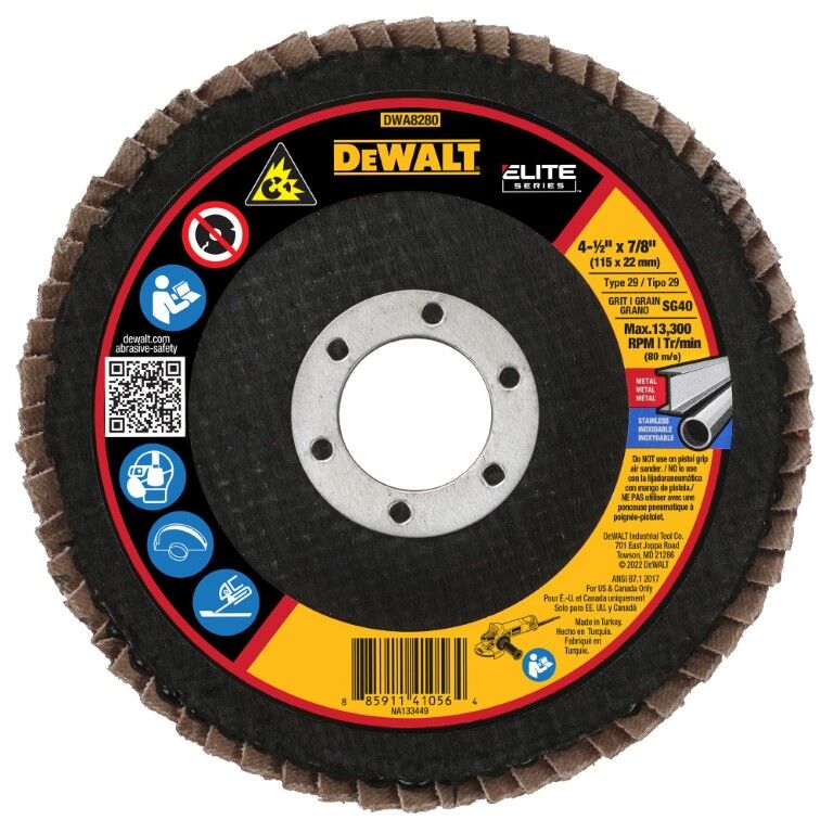 DEWALT Elite Series XP Ceramic Flap Disc Type 27, 40-Grit, 4 1/2-In x 5/8-In - 11