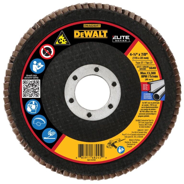 DEWALT Elite Series MaxTrim Flap Disc Type 27, 40-Grit, 4 1/2-In x 5/8-In - 11