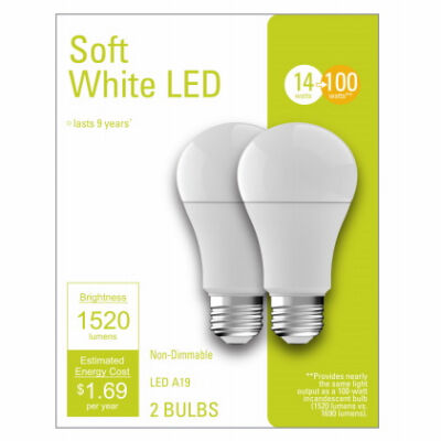 GE A19 14 Watt Frosted Soft White LED Light Bulb, 2-Pk