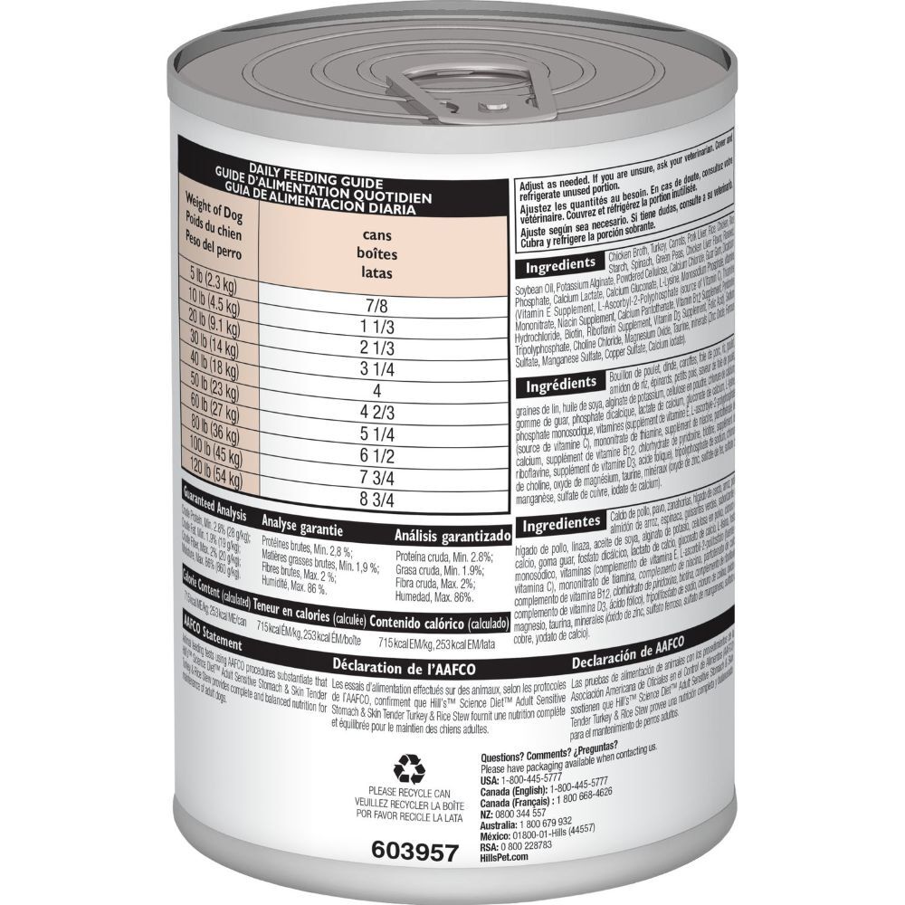 Hill's Science Diet Adult Sensitive Stomach & Skin Tender Turkey & Rice Stew Dog Food, 12.5-Oz