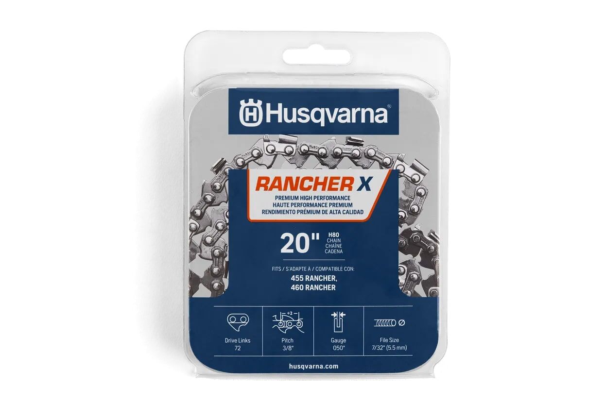 Husqvarna Rancher X H80 Full Chisel Saw Chain, 3/8 in. Pitch, .050 Gauge, 72-DL, 20 in.
