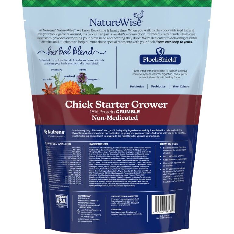 Nutrena NatureWise Chick Starter Grower 18% Crumble Non-Medicated, 7-Lb