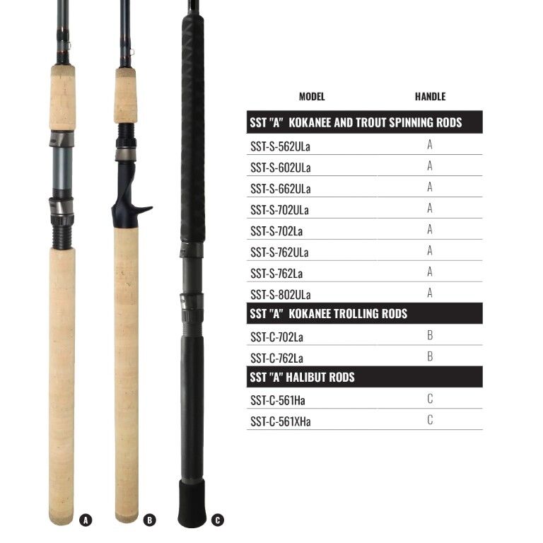 Okuma SST "A" Kokanee, Trout, & Halibut Spinning Rod, 7-Ft 6-In, 4-10-Lb
