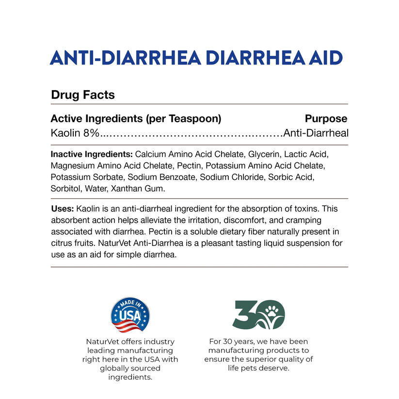 NaturVet Anti-Diarrhea Liquid Supplement, 8-Oz