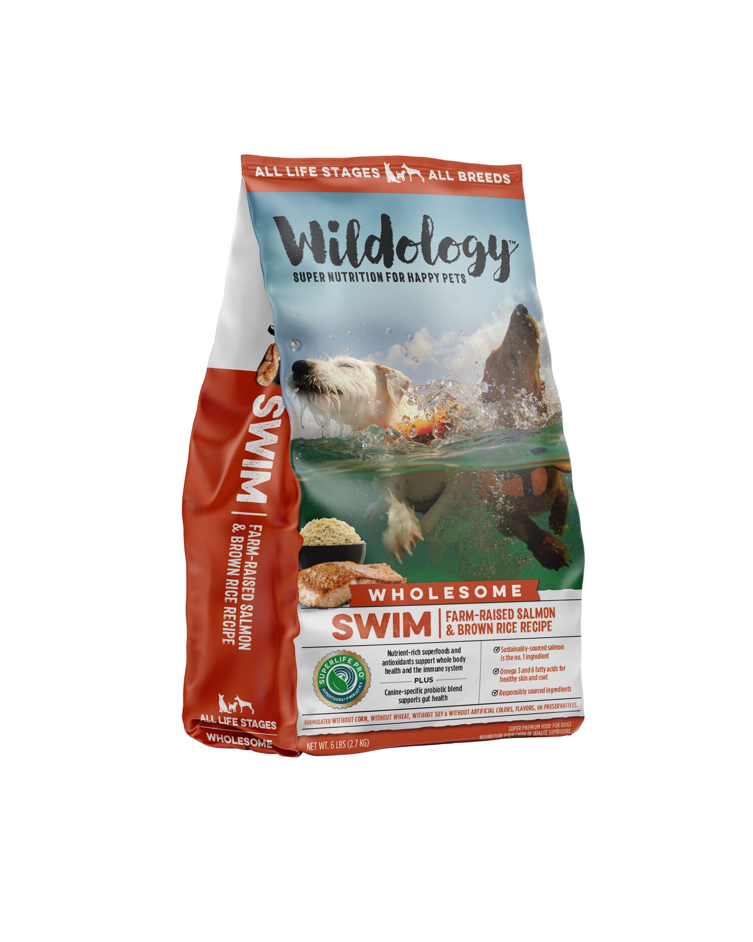 Wildology SWIM Farm-Raised Salmon & Brown Rice Dog Food, 6-Lb